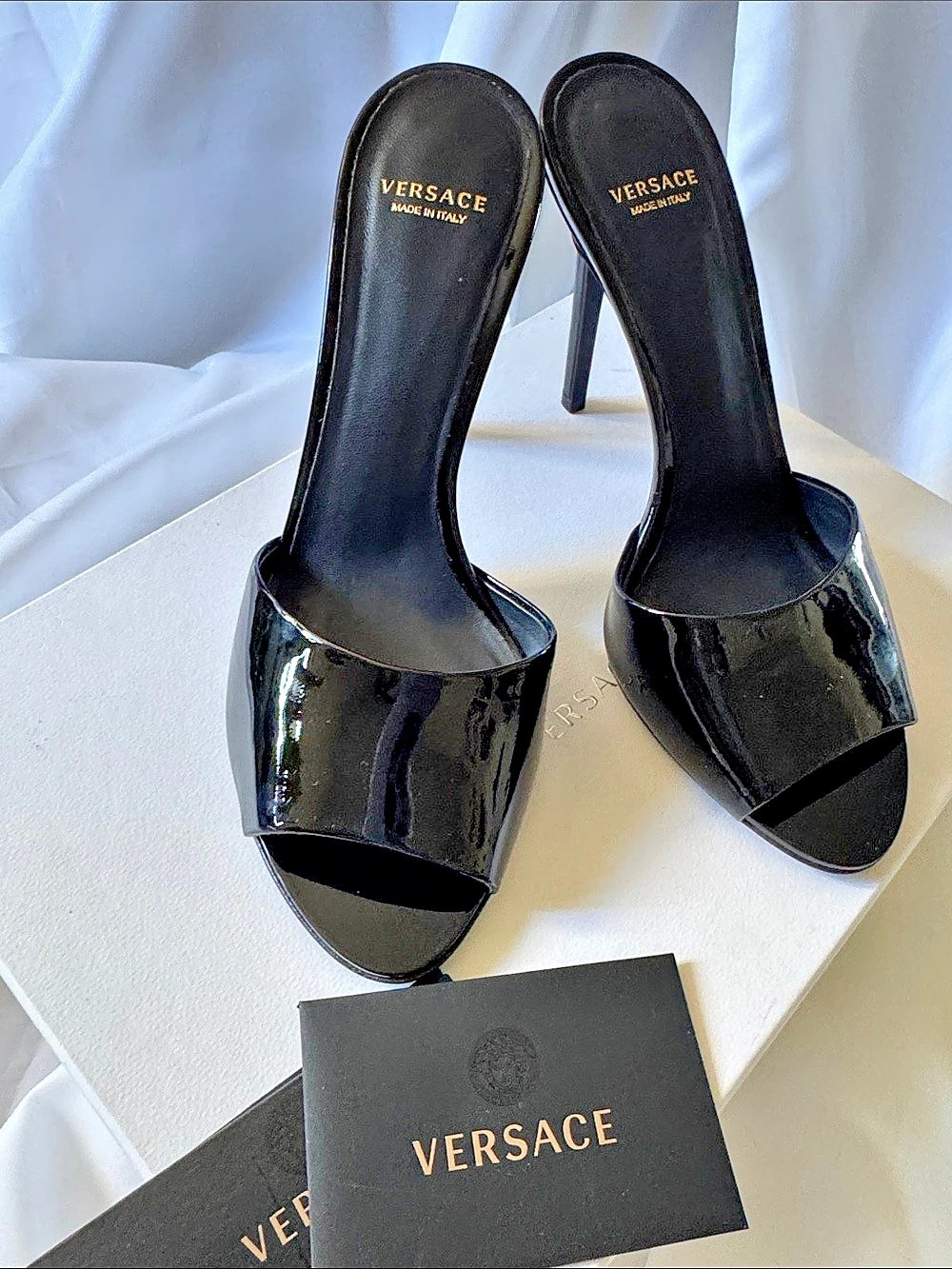 Versace Medusa Patent Leather Stiletto Mules